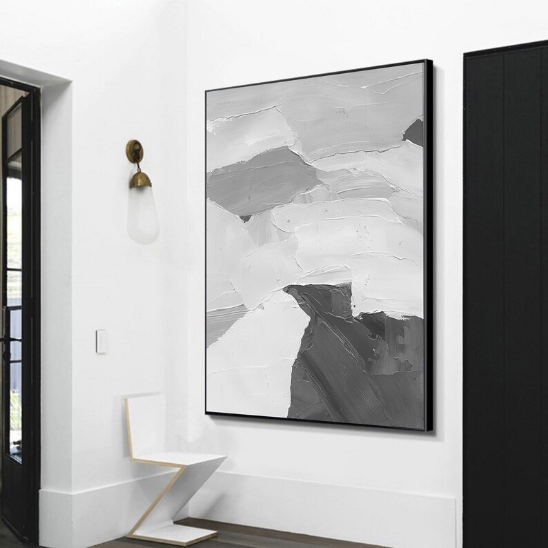 Large Abstract Art Grey Painting on Canvas Original Handmade Etsy