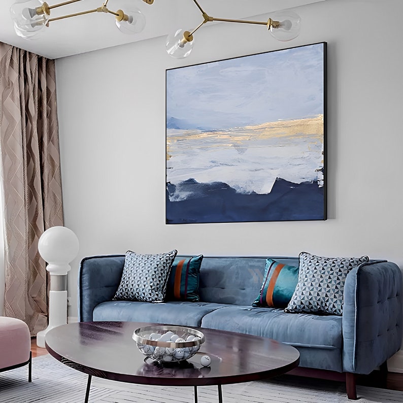 Large Abstract Painting Blue Wall Art Canvas Original Etsy