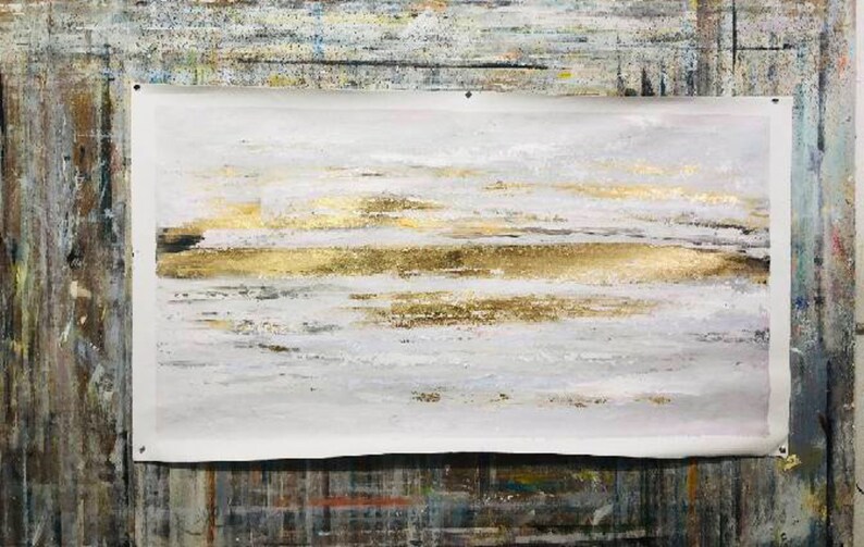 Large Gold Leaf Oil Painting on Canvas Original White and Etsy