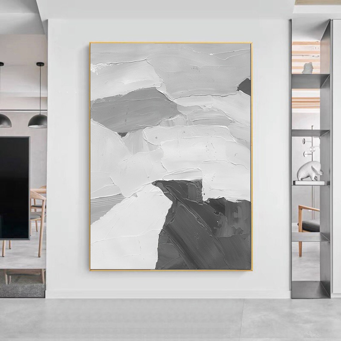 Large Abstract Art Grey Painting on Canvas Original Handmade Etsy