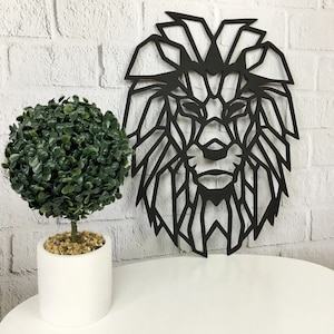 ライオンヘッドメタルウォールアート、メタルライオンサイン、SVG、DXF、Ai、メタルライオンデコレーション、幾何学的なウォールアート、動物の壁装飾、オフィスギフト、レーザーカット