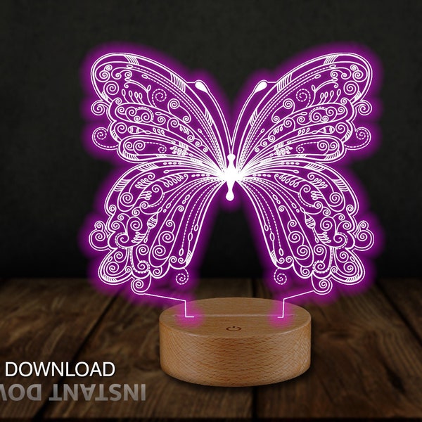 Butterfly 3D Illusion Acrylic LED Night Light Gift for Her,Laser Cut, MAFHandmade, CNC Cutting, Pdf,Dxf,Svg,Vector File, Glowforge Ready,LED