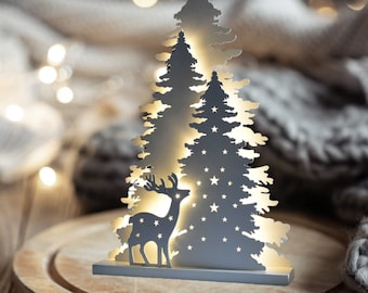 Christmas Reindeer Scene, Laser Cut File (DXF, SVG, PDF)