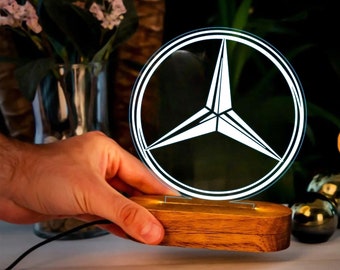 Mercedes Benz, LED Lamp, Car Lovers Gift, Laser Cut Making Files, Mercedes Lamp Svg, Mercedes Led Lamp, LED Desk Lamp, Changing Colors Lamp