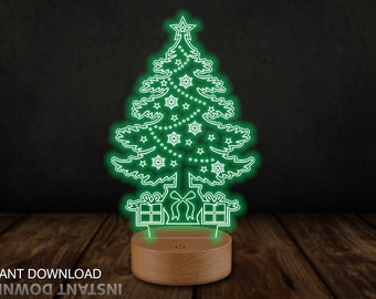 Personalized Christmas Tree Night Led Lights Gift for Her,Acrylic, CNC Laser Cut,MAFHandmade,CNC Cutting,Pdf,Dxf,Svg,Ai,Glowforge Ready