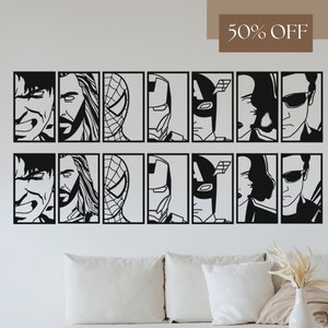 7 Super Hero all in one bundle! Superhero Face Portraits Wood Wall Art Set, SVG, DXF, Ai, Geometric Framed Superheroes Wall Decor Laser Cut