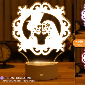 愛、ファイル DXF、CDR、CNC 用 PDF、レーザー カット ファイル、ベクター ファイル、ベクター カッティング プラン アクリル LED ランプ 3D LED ライト、愛をテーマにした 3D モデル