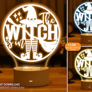 Häxa Nattlampa SVG, Halloween Pumpa Tema, Glowforge Klar (Digital Fil)
