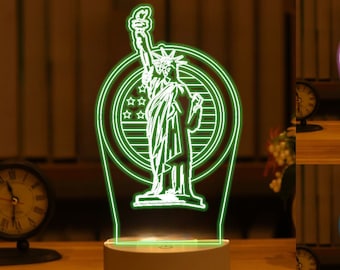 Statue Of Liberty 3D LED Desk Lamp Making File, US New York Landmark, Brightness Adjustable Multi-color Night Light,Acrylic,Glowforge