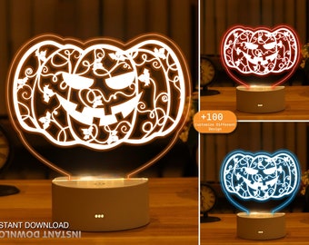 Halloween SVG, DXF Boo Pumpkin Monster Fall 3D Night Light Making File, Acrylique, Cadeau d'Halloween, Découpé au laser, CNC, Glowforge, Spooky, Horror, Octobre