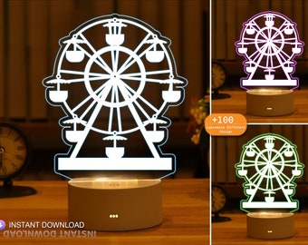 Grande roue veilleuse acrylique pour découpé au Laser, lumière LED écologique, coupe CNC, grande roue Svg, Dxf, Ai, Cdr, fichiers vectoriels, Glowforge