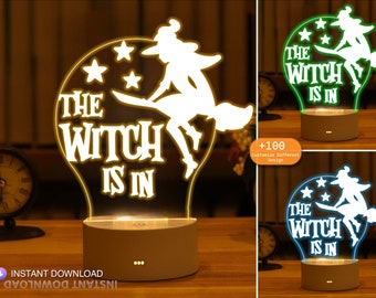 Halloween SVG, DXF Witch Pumpkin 3D Night Light Making File, Thème de la citrouille, Acrylique, Décorations de cadeaux d'Halloween, Découpé au laser, CNC, Glowforge Ready
