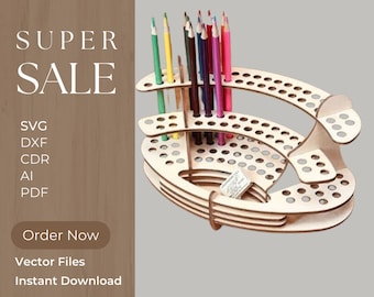 Laser Cut Pencil Holder Template, CNC Vector (svg, dxf, ai, cdr, pdf)