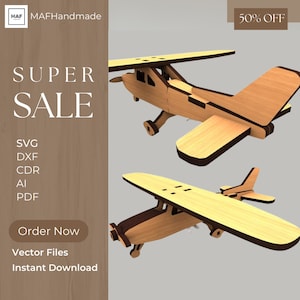 3D Cessna Flight Puzzle 6MM SVG, DXF, Ai, Top Trainers Aircraft, Wooden Handmade Aircraft, Laser Cut Plane, Special Aviation Model For You