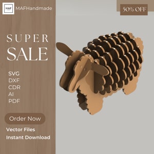 Ovejas 3d 3mm, Rompecabezas 3d, Rompecabezas de corte láser, SVG, DXF, Enrutador CNC, Digital, Archivos vectoriales, Descarga instantánea, Corte CNC, Corte láser 3d de ovejas