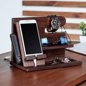 Wood Phone Docking Station Key Holder Wallet Stand Watch Organizer Men Husband Anniversary Dad Father Male, Laser Cut SVG, DXF, Vector Plan