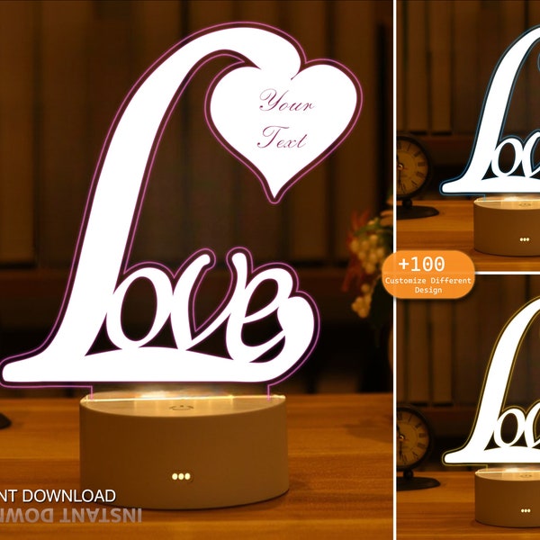 Love for her Night Light Acrylic for Valentines Day Gift Laser Cut, Handmade, CNC Cut, SVG, DXF, Ai, Vector Files, Glowforge Ready, love svg