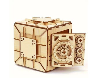 Caja fuerte con contraseña hecha a mano con rompecabezas de madera 3D - Juguete de bricolaje seguro para divertirse y protegerse - Descarga digital instantánea en formatos SVG, CDR, DXF, AI y PDF