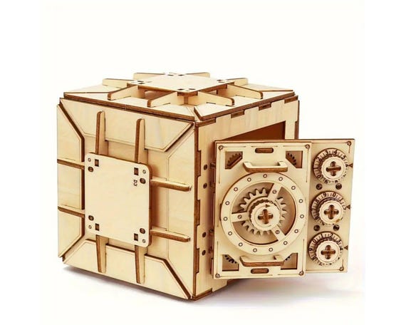 3D Wooden Puzzle Handmade Password Safe Box -Secure DIY Model Toy for Fun and Protection-Digital Instant Download Formats Svg,Cdr,Dxf,Ai,Pdf