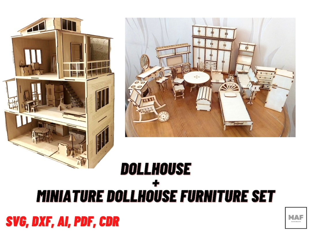 Dollhouse 3 Mm Laser Cut Files Svg,dxf,ai,cdr,wood Toy House Template, Doll House Kit Laser Cut