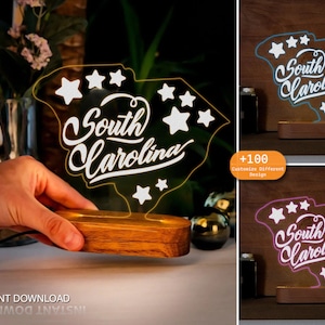 South Carolina Flag Night Light, South Carolina LED Light, LED Night Lamp, Laser Cut File, Flag of South Carolina Svg, Unique Design Print