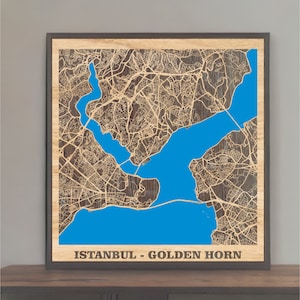 Mapa de madera multicapa de Estambul, mapas de ciudades de calles de madera cortadas con láser 3d enmarcado arte de pared minimalista mínimo, regalo de aniversario de cumpleaños, grabado