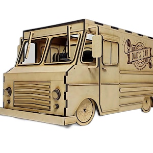 Wooden Food Truck 3D Puzzle Kit – Laser Cut model for dads – DIY gift for fathers, Unique wooden assembly toy, Svg, Cdr, Dxf, Gift for kids
