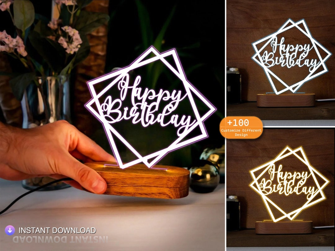 Happy Birthday Gift Acrylic Lamp Svg Dxf Cdr Pdf Ai Eps Files for Laser  Cut, CNC, Digital Vector File Glowforge Ready, Instant Download 