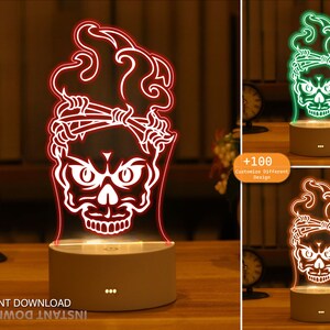 Dödskalle LED-nattlampa SVG, laserskurna filer (digital nedladdning)