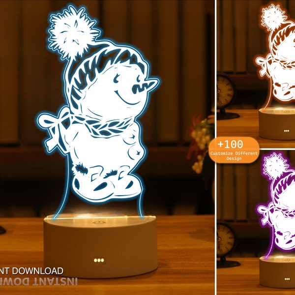 Decorative Christmas Snowman 3D Night Light Making File, Acrylic, Christmas Gift, Laser CNC Cutting, Svg,Ai,Dxf,Glowforge Ready