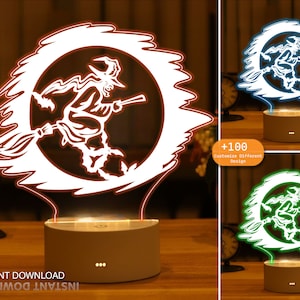 Häxa nattlampa-tillverkningsfil, Halloween laserskuren design (SVG, DXF, PDF)