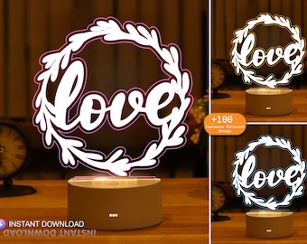 Love Heart LED-lampa vektorfil, laserskuren CNC (digital nedladdning)