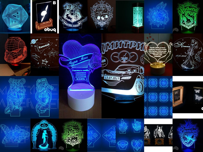 3D Illusion LED Lamp Vector Files, CNC Laser Cut Designs (digital ...
