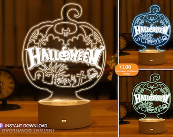 Halloween Pumpkin Night Light 3D SVG DXF Laser Cut File