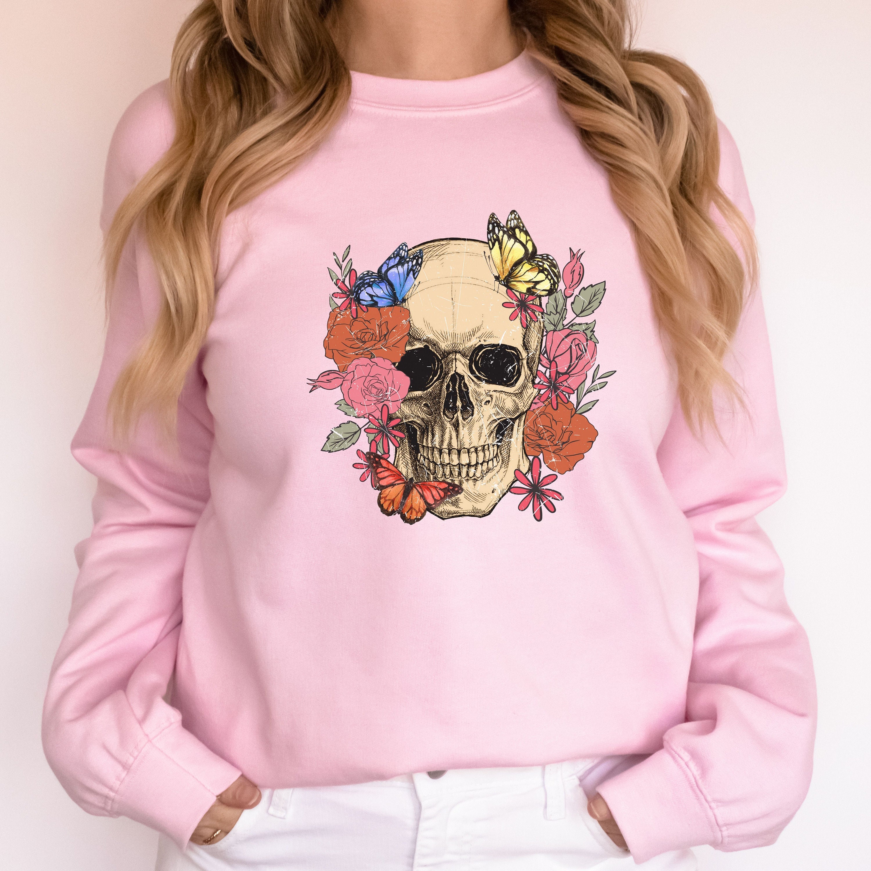 Discover Halloween Skeleton Sweatshirt, Skeleton Floral Sweatshirt,  Skull Floral, Halloween Skeleton Hoodie, Halloween Skull Coffee Shirt