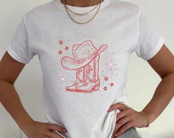 Cowgirl Graphic Tee, Vintage Cowboy Boots Hat Shirt, Country Concert Nashville Outfit