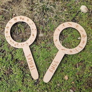Bug identify wooden hand-held view finder// nature walk// outside home school // track identify