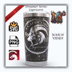 20 オンス タンブラー レーザー svg、Dreamer シリーズ 20 オンス タンブラー フル ラップ レーザー png、星占い、占星術 レーザー ライトバーン、星座 山羊座