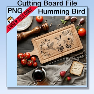 Placa de corte de arquivo a laser Humming Bird Placa de charcutaria - SVG, PNG, porta-copos de gravura, placas, carteiras - Download digital Aeon Xtool Glow