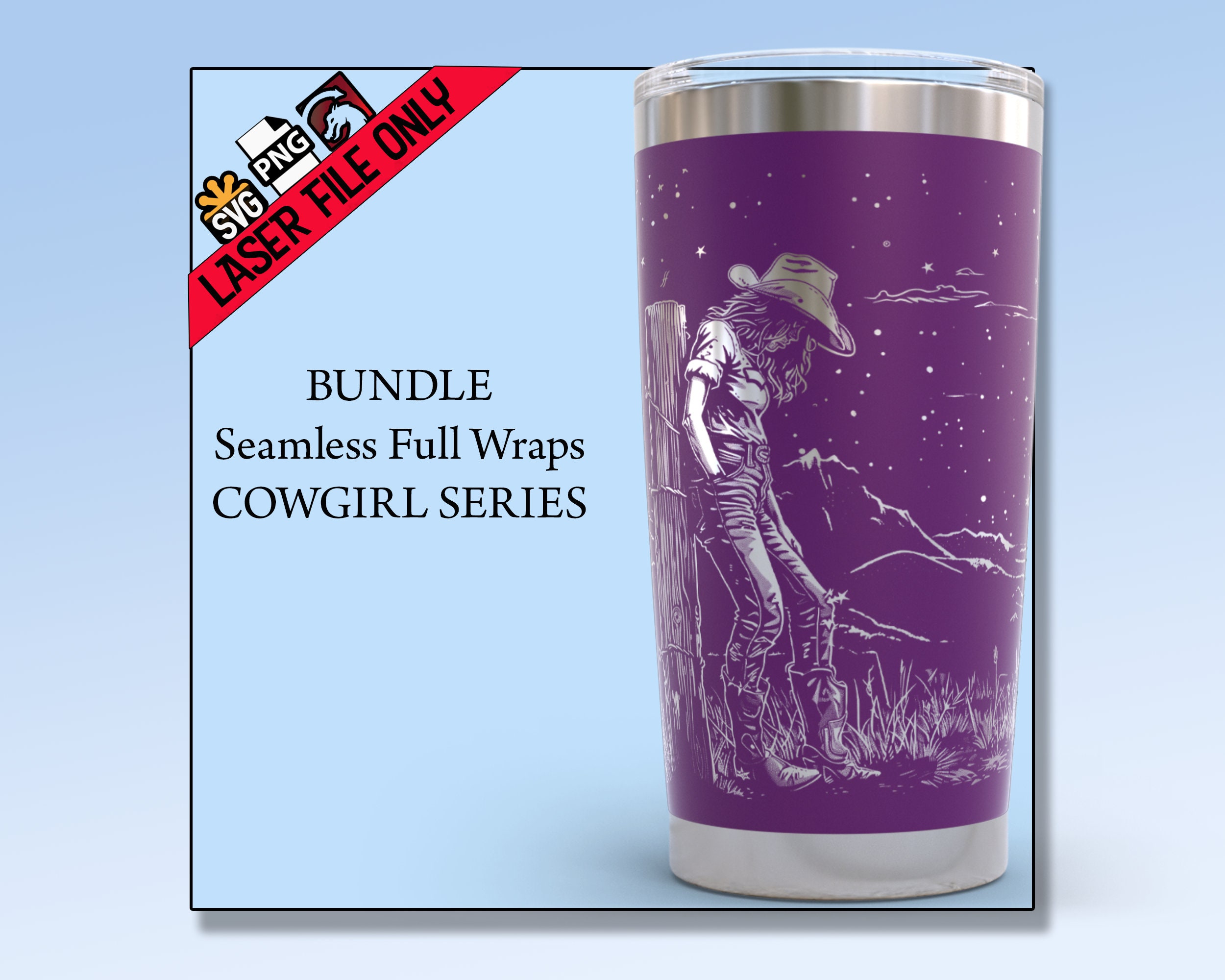 20oz Tumbler Laser Svg Cowgirl Bundle Pack Seamless Full Wrap Horse ...
