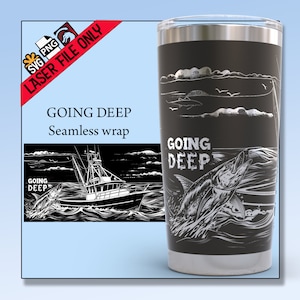 Archivo de grabado láser para vaso de pesca, diseño de pez saltando (20 oz)