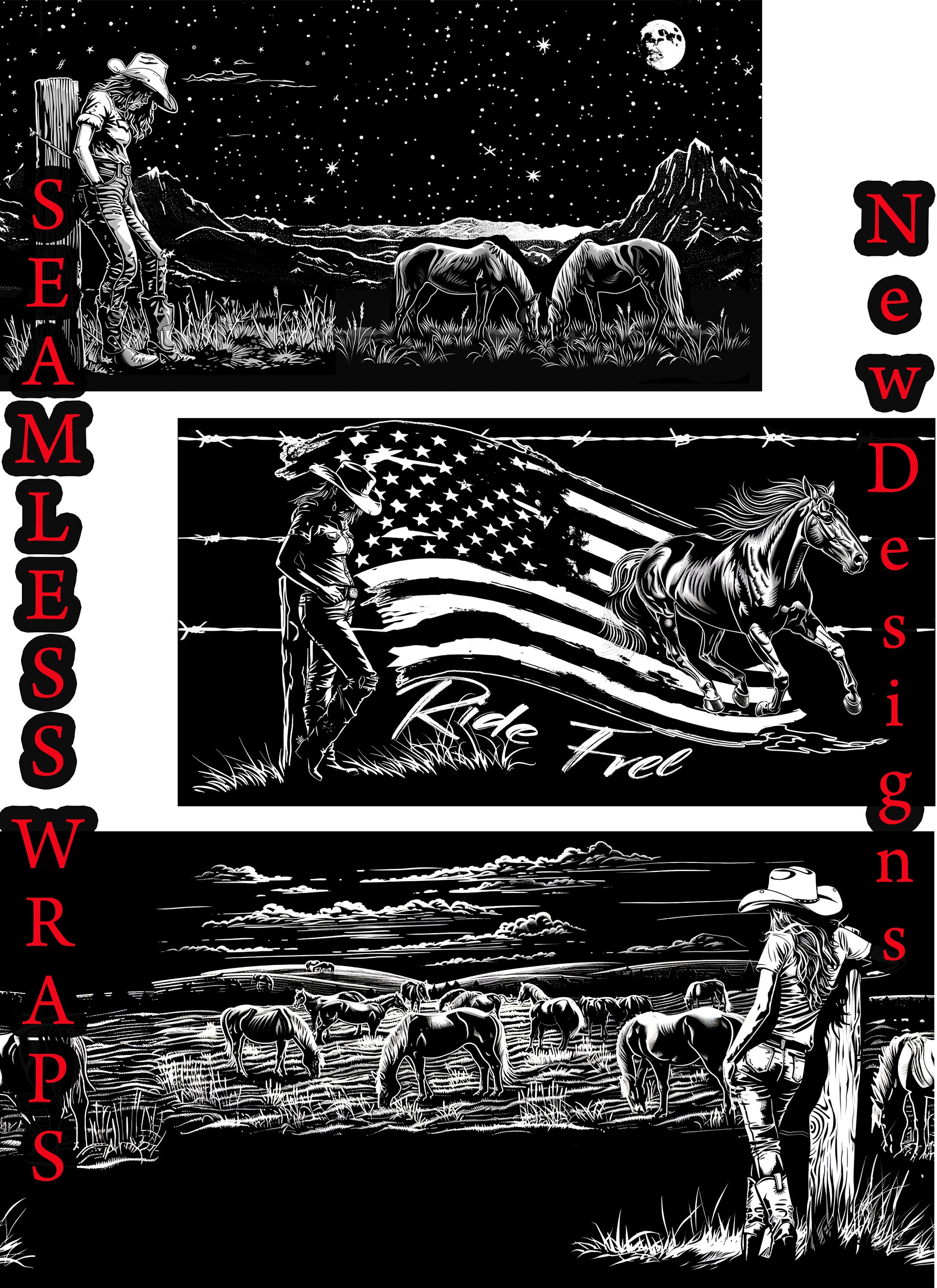 20oz Tumbler Laser Svg Cowgirl Bundle Pack Seamless Full Wrap Horse ...