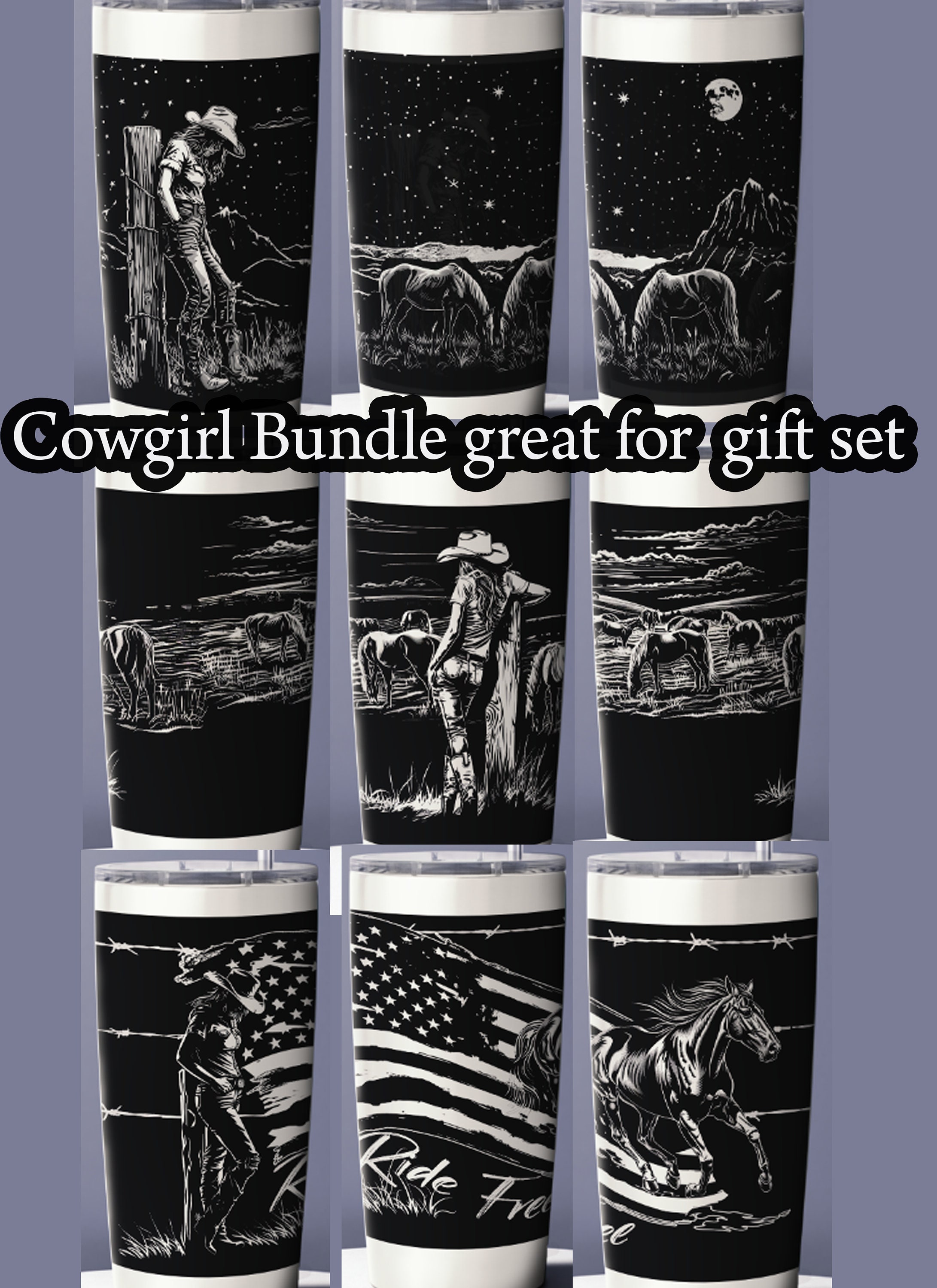 20oz Tumbler Laser Svg Cowgirl Bundle Pack Seamless Full Wrap Horse ...
