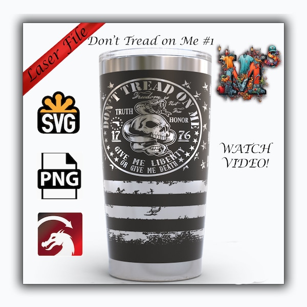 20oz Tumbler Laser Svg, Don't tread on me, xtool glowforge Engraved, seamless wrap 40oz tumbler gun engraving 2a yetti polar skull png file