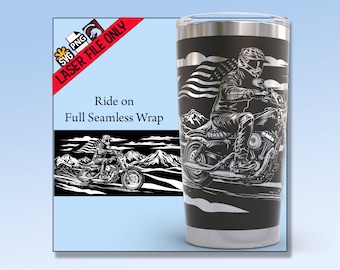 Motorcycle Rider US Flag Tumbler Laser File, Full Wrap (SVG, PNG)