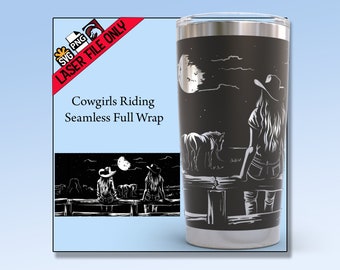 Cowgirl on Fence 20oz Tumbler Laser SVG File, Seamless Full Wrap
