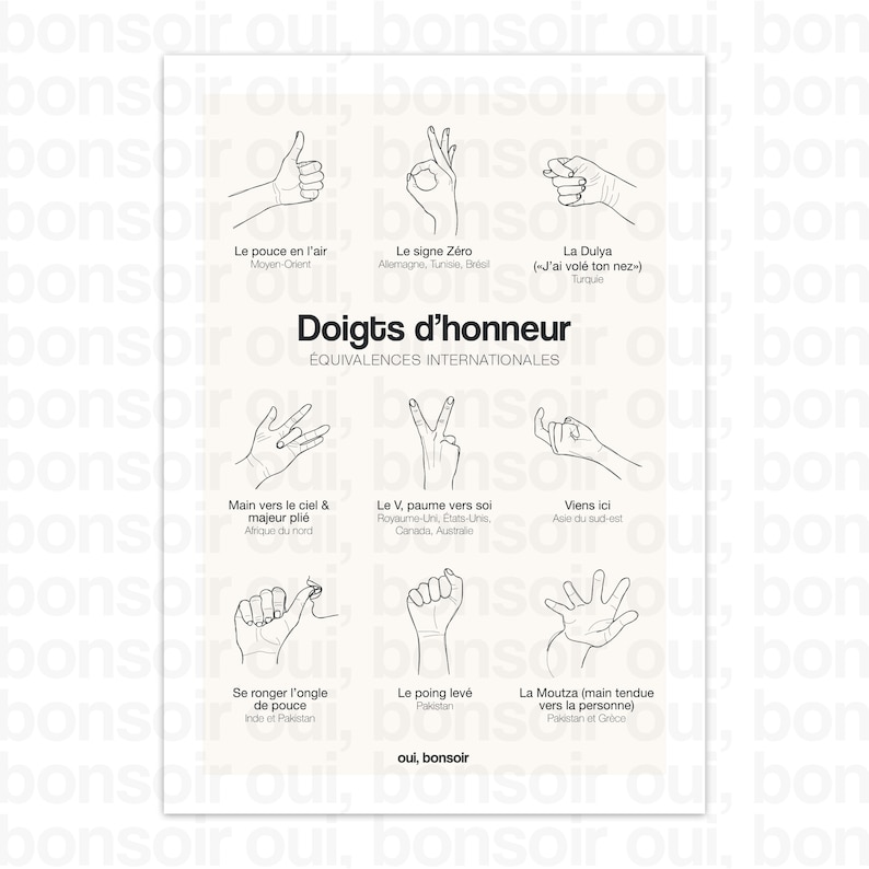 Affiche doigts d'honneur équivalences internationales A4 Etsy France