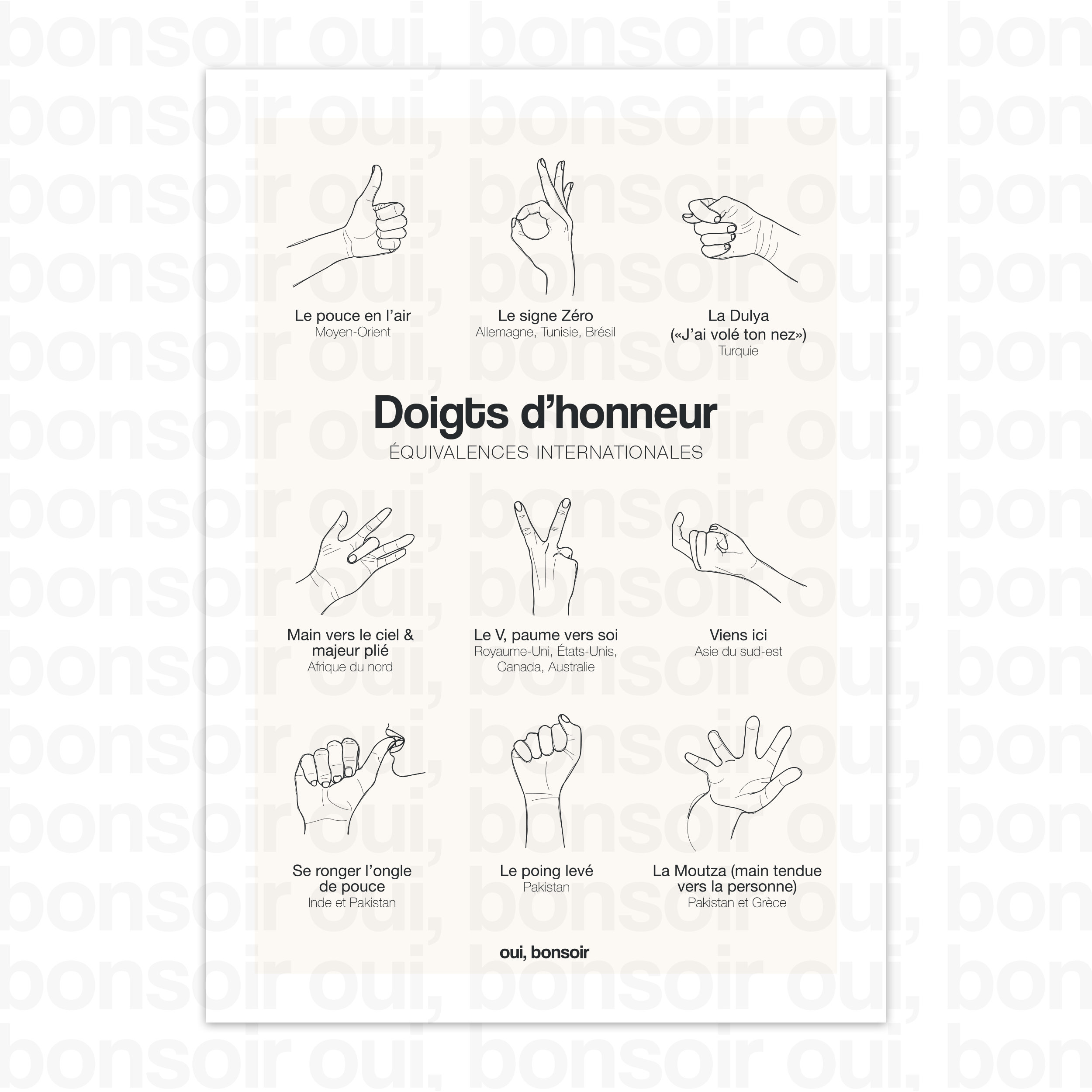 Affiche doigts d'honneur équivalences internationales A4 Etsy France