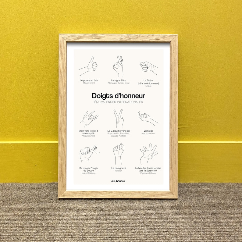 Affiche doigts d'honneur équivalences internationales A4 Etsy France