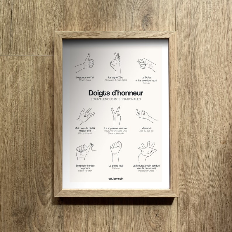 Affiche doigts d'honneur équivalences internationales A4 Etsy France